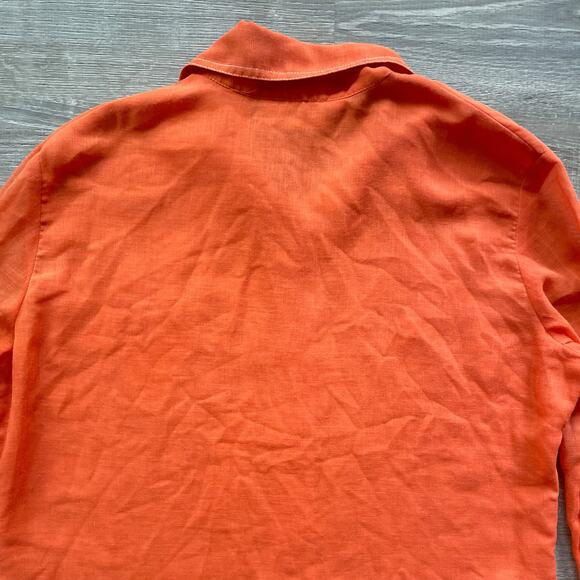 Vintage 70s Orange Button Up Shirt / Sz M / CRYSTAL PLUS / Boho / Dagger Collar - Picture 4 of 6